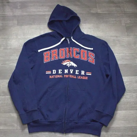Denver Broncos Football Full Zip Mens NFL Hoodie Size L G-III Blue Stitched - Picture 2 of 5